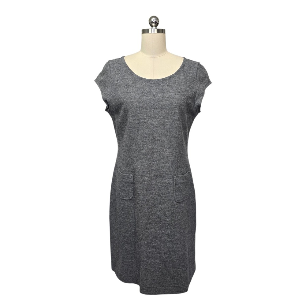 Banana Republic Womens 14 Gray 100% Wool Cap Sleeve Sheath Dress with‎ Pockets